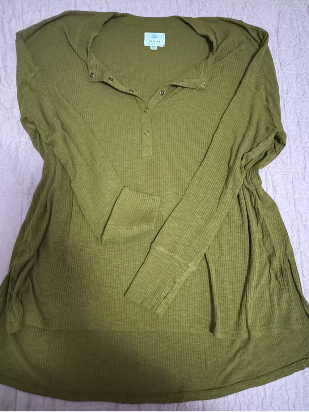 aerie Olive Green Ribbed Henley Tunic Top